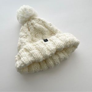 Chaos Chunky Cable Knit Pom Pom Beanie in Cream